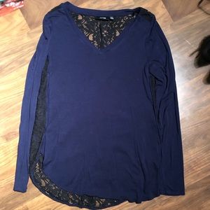 Navy long sleeve top with black lace back